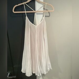 Mini, backless, pleated white sundress, BCBG
